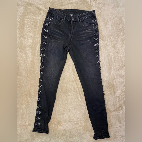 Denim - TRUE RELIGION JENNIE BLACK DENIM CURVY SKINNY JEAN‎ WOMENS SIZE 31